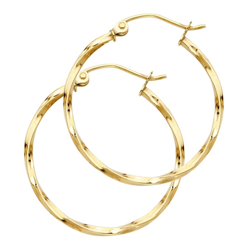 14KT Gold Fancy Curled Hoop Earrings 25mm